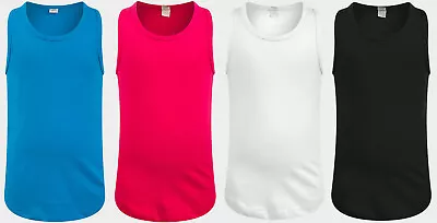 Girls Vests Tops T-Shirts 100% Pure Cotton Jersey Racer Back 2/3 To 13/14 Years • £3.26