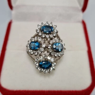 $0.99 • Buy Natural Blue Topaz Gemstone Ring Women 925 Sterling Silver White Gold Jewelry