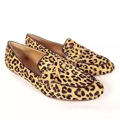 J.Crew Calf Hair Penny Loafers Leopard Print Flats Genuine Leather Size 9.5 • $33.75