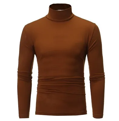 Men's Turtleneck Casual Solid High Necked Slim Long Sleeve T-shirt Tops • $11.66