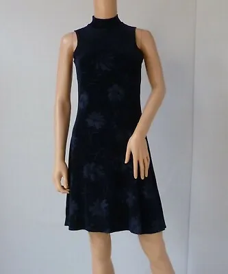 £19.95 • Buy NWOT Charlotte Halton RIVER ISLAND Midnight Blue Jacquard High Neck Dress UK 12