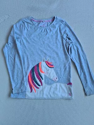 Joules Girls Unicorn Top - Tshirt Long Sleeve Applique 11 - 12 Grey • £1.99