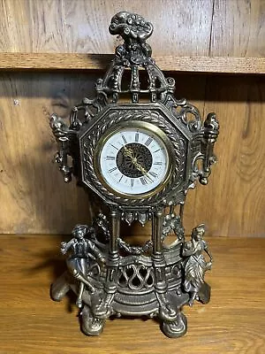 Antique Mercedes Baroque Table Clock In Brass And Copper West Germany KEEPS TIME • $99.95