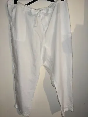 M&S (Marks And Spencer) Linen Peg Trousers White Tie Waist 24 • £11.99