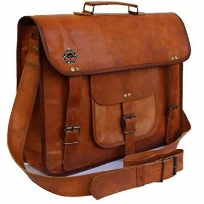 Handmade Real Brown Leather 15  Macbook Satchel Laptop Crossbody Messenger Bag • $58