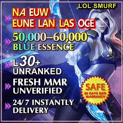 $3.99 • Buy 50K BE League Of Legends 🥇 NA EUW EUNE LAN LAS OCE LOL 🚀 Smurf Unranked L30