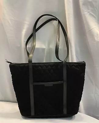 Vera Bradley Black Quilted Microfiber Large Tote Multi Pocket Purse Handbag • $50