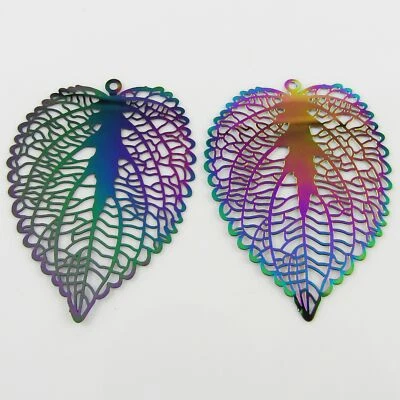 Bulk 6pce Laser Cut Large Leaf Charm Pendant Earring Component SSteel 47x35mm • $7.95