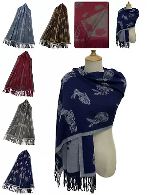 Ladies Reversible Style Tassel Scarf Wrap Hare Rabbit Print Easter Shawl 7322-A • £15.99