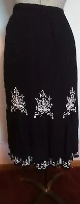 BILA Women's  Black & White Embroidered Skirt Size M Boho  Sequin Flowers Long • $12.99