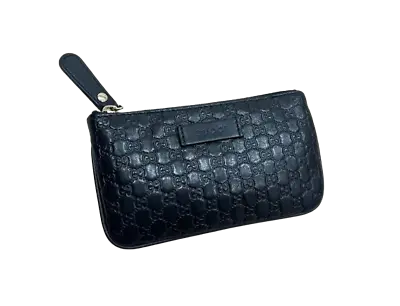 GUCCI Micro Guccissima Coin Pouch Key Case Coin Purse Key Ring GG Black Leather • $165