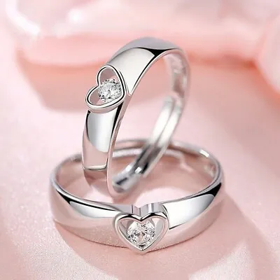 925 Sterling Silver Love Heart Adjustable Ring Women Girls Jewellery Gift UK • £2.99