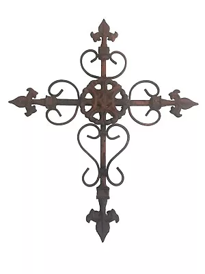 Gothic Cross Metal Rustic Red Black Medieval Fleur De Lis Outdoor Garden  19  • $27.64