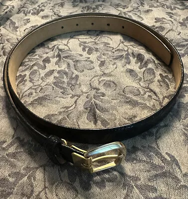 Genuine Caiman Crocodile Belt Saks Fifth Ave Italy Black W/Gold Thin Sz 42 • $75