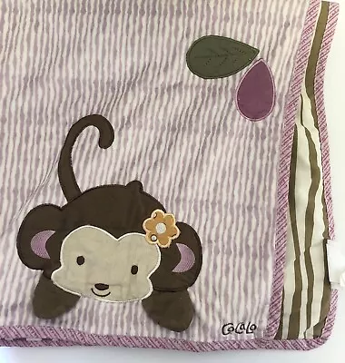 Cocalo JACANA MONKEY Baby Blanket Stripe Purple Tan Velour Cloth 30x40 Lovey H6 • $28.97