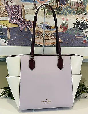 Kate Spade Madison Laptop Tote Shoulder Bag Carryall Lilac Cream Leather Purse • $285.32