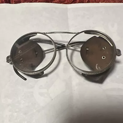 Vintage Ao American Optical  Glass Lens Safety Glasses Leather Side Shields • $78.56