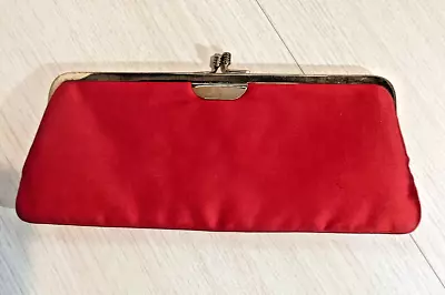 MORRIS MOSKOWITZ MM VINTAGE Red SATIN CLUTCH WITH CREAM LINER • $29.99