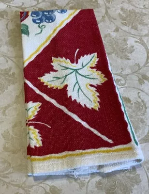 Vintage Kitchen Towel Cotton Printed Fruit &. Leaf Design White Red Blue • $4