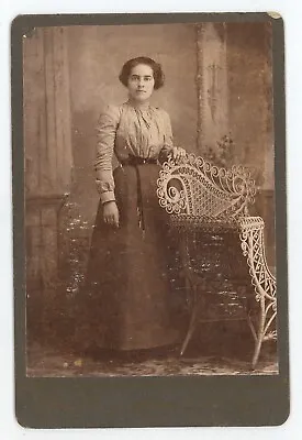 Antique Circa 1880s Cabinet Card Lovely Woman In Dress Hand On Wicker Chair • $9.99