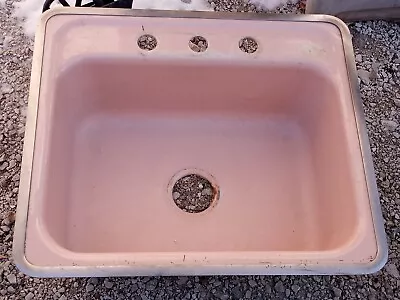 Vintage 1959-1960 AMERICAN STANDARD USA CAST IRON KITCHEN SINK PINK 24x21 • $350