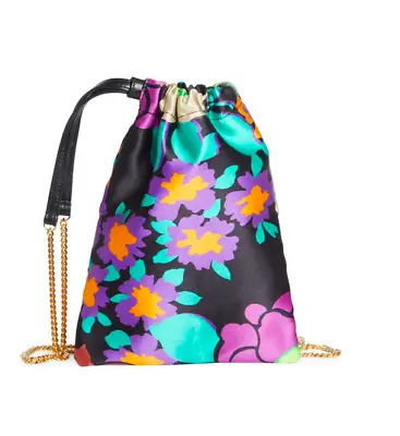 Saint Laurent YSL Mini Floral Satin Drawstring Pouch Shoulder Bag Black Gold NIB • $916.99