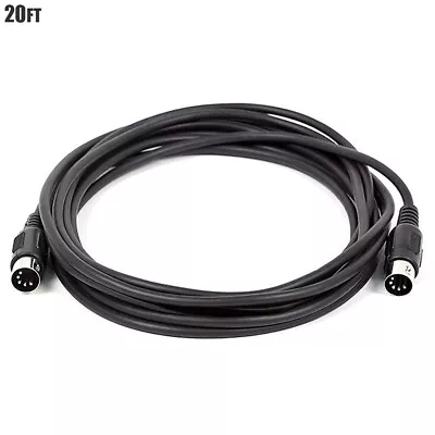 20FT 5 Pin MIDI DIN Male To Male Plug PC Computer Music Audio Cable Cord Black • $18.10