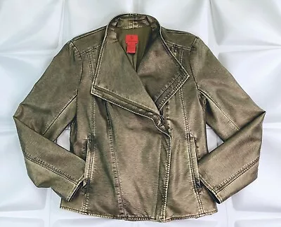 $57.61 • Buy Cristina V Womens Sz M Antique Gold Finish Moto Faux Leather Full Zip Jacket