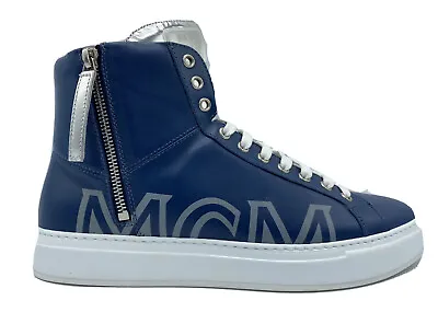 MCM Blue Leather High Tops Sneakers Size US 8 Made In Italy • $179
