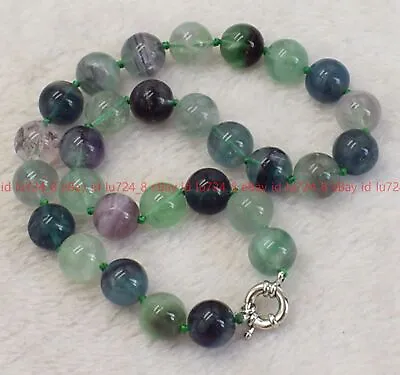 Beautiful 6/8/10/12mm Natural Multi-Color Fluorite Gemstone Round Beads Necklace • $7.75