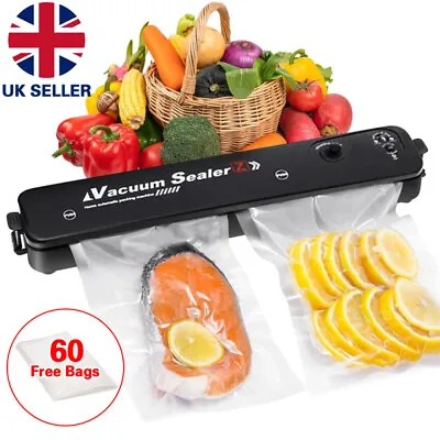 Vacuum Food Sealer Automatic Manual Sealer Dry Wet Pack Machine With 60 Bags UK • £12.49