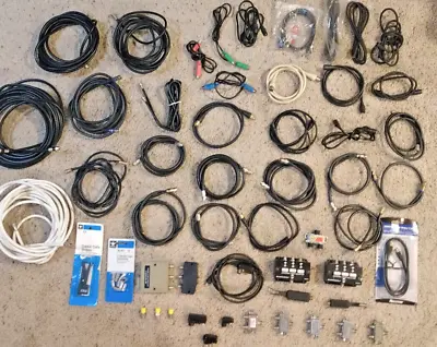 Huge 61 Pc Lot Of Coax A/V Cables (Misc Lengths) Stripper Splitters Switches! • $16.95