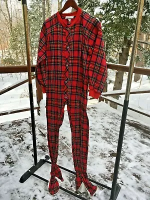 $29.71 • Buy NEW Vermont Country Store Sz S Red Plaid Soft Flannel 1 Piece Footed Pajamas USA