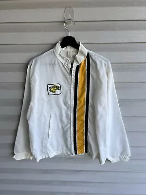 Vintage Nylon Jacket Mens White Zip Up Racing Stripe Made In USA 70s • $24.95