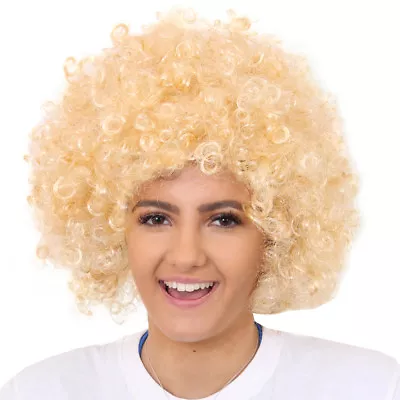 Adults Blonde Afro Wig 1960's 1970's Disco Hippy Fancy Dress Clown Funky Hair • £6.99