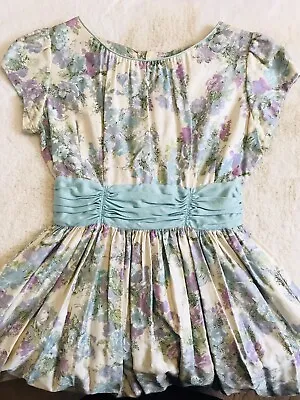 Vintage RUTH Of CAROLINA Girls Pastel Floral Dress Size 10 Tea Length Easter • $45