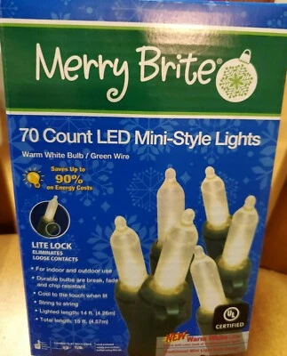 $9.39 • Buy Merry Brite LED 70 Ct Mini Style Lights Warm White Christmas On Green Wire New