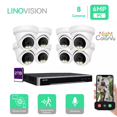 LINOVISION 8CH PoE IP Security Camera Kit With (8)6MP Night Color Vision Cameras • $899.99