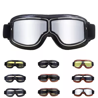 Vintage Leather Motorcycle Goggles Windproof Motocross Cruiser Glasses Eyewear • $12.99