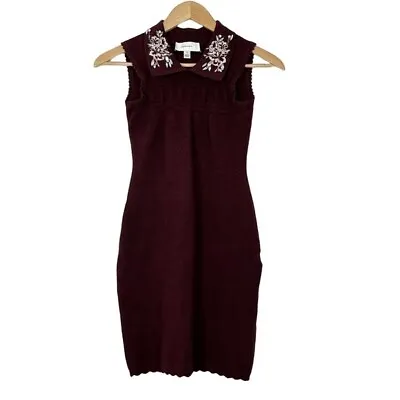 $74.95 • Buy Carven Dress Womens Embellished Collar Sleeveless Wool Blend Mini Burgundy Small