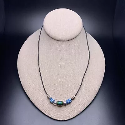 Mood Beads Necklace Beaded Cord Skater Surfer Punk 90s Y2K Silver Tone Blue • $14.95