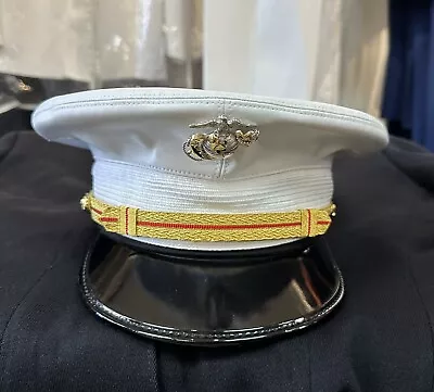 USMC Marine Corps Officers Blues Dress White Cover Hat Kingform 7 • $150