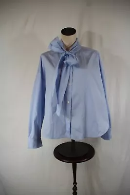 Massimo Dutti Women's Pleated Cotton Shirt With Tie Detail Blue Size Medium • $34.99