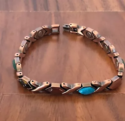 Antique Copper Magnetic Link Multi Color Stones Bracelet Arthritis Pain Relieve • $15.99