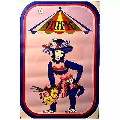 Soviet Musical Circus VINTAGE POSTER 1980 Monkey With Flowers / 23x32in Art Deco • $217.50