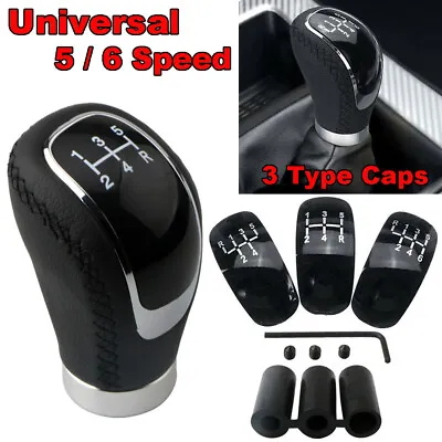 $17.99 • Buy 5/6 Speed 3 Cap Black PU Leather Manual Car Gear Shift Lever Shifter Stick Knob