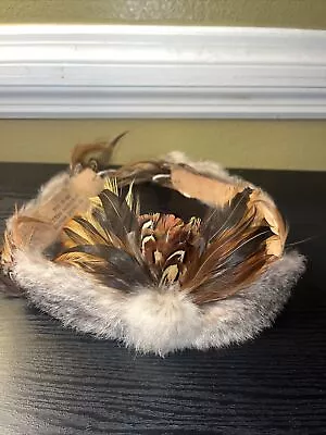 VTG Classic Country Feather Rabbit Fur Crown Hat Band - Rabbit Fur Tassels • $30