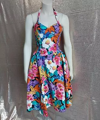 Strapless PAINTERLY FLORAL COTTON 1980s Vintage BOHO Cottagecore SUN DRESS S/M • $39