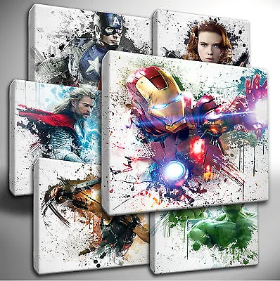 Choose Your Marvel AVENGERS Paint Splatter CANVAS Wall Art Picture *larger Sizes • £32.99