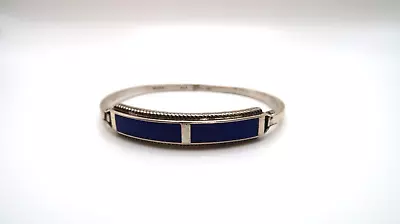 $45 • Buy Vintage Heavy Taxco Sterling Silver Blue Enamel Hinged Bracelet 2.5 